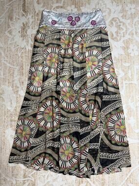 Vintage Beaded Rave Boho Geometric Maxi Skirt